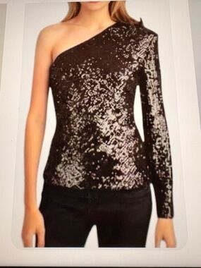 Trina Turk One-Shoulder Sequin Tunic - Black